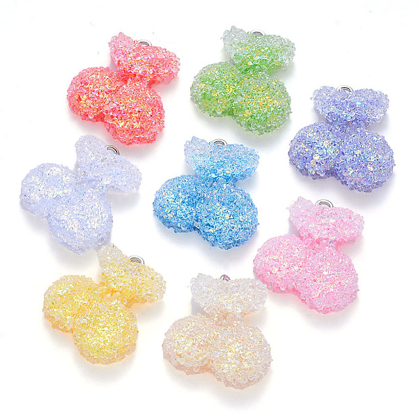 

PandaHall Epoxy Resin Pendants, with Sequins/Paillette and Platinum Plated Iron Loop, Cherry, Mixed Color, 24.5x22.5x8.5mm, Hole: 2mm..., Multicolor