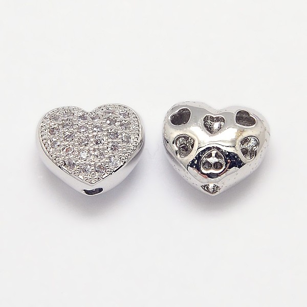 

PandaHall Brass Micro Pave Cubic Zirconia Hollow Beads, Cadmium Free & Nickel Free & Lead Free, Heart, Real Platinum Plated, 8x9x5mm, Hole...