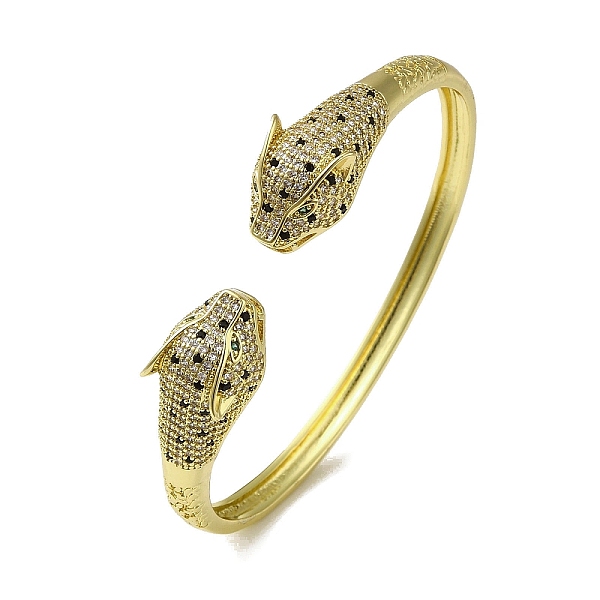 

PandaHall Brass Pave Clear & Green Cubic Zirconia Leopard Open Cuff Bangle for Women, Real 18K Gold Plated, Inner Diameter: 2x2-3/8 inch...