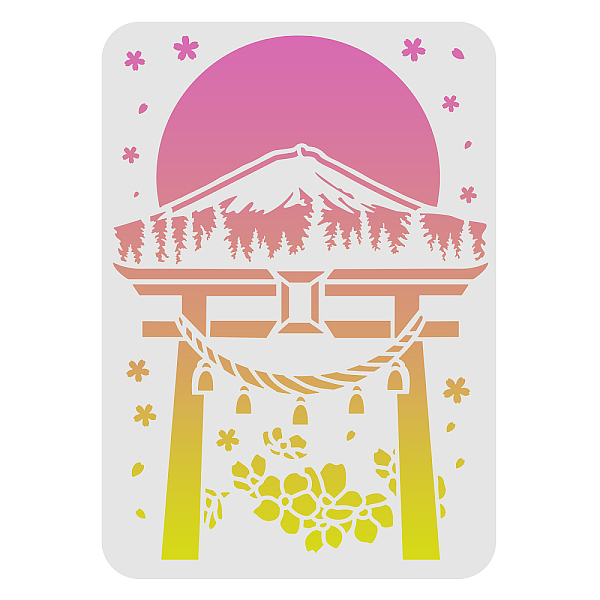 PandaHall FINGERINSPIRE Cherry Blossoms Stencil 29.7x21cm Plastic Japanese Shrine Drawing Painting Stencil Mount Fuji Sun Pattern Stencils...