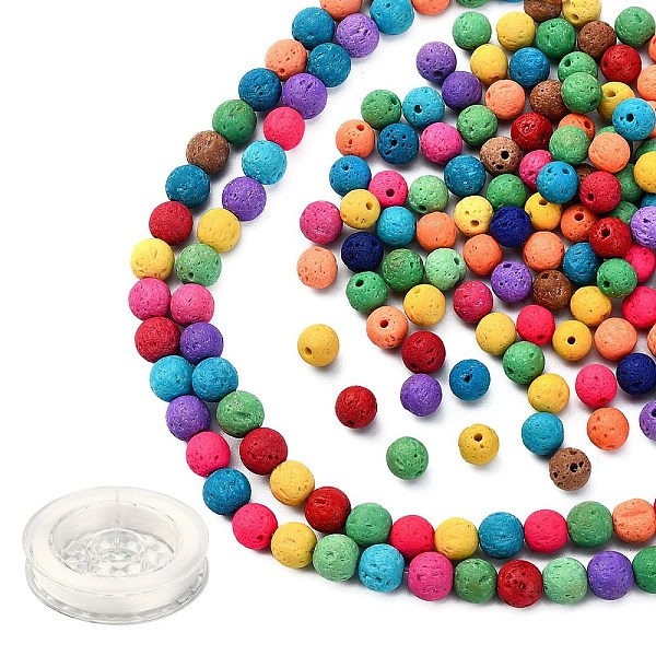 

PandaHall 5 Strands Natural Lava Rock Beads Strands, with 1 Roll Elastic Thread, Dyed, Round, Mixed Color, 8mm, Hole: 1mm, about..., Multicolor