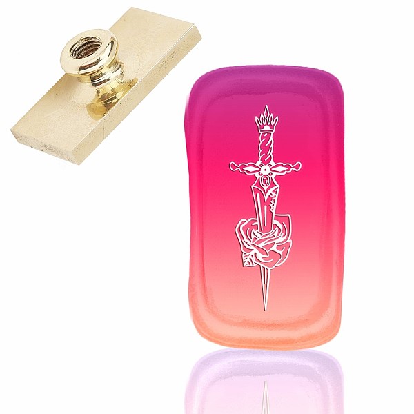 

PandaHall Wax Seal Brass Stamp Head, for Wax Seal Stamp, Rectangle, Rose Pattern, 4.5x2.3x1.45cm Brass Flower