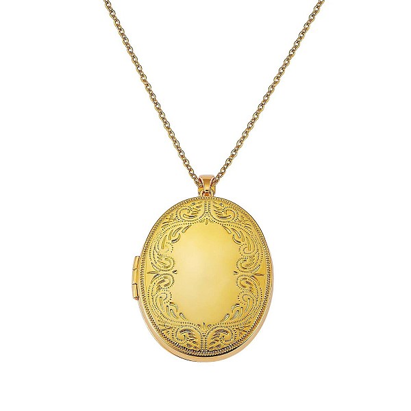 

PandaHall Oval with Leaf Picture Locket Pendant Necklace, Brass Memorial Jewelry for Women, Golden, 17.72 inch(45cm) Brass Leaf