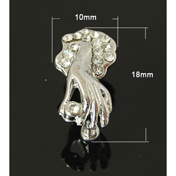 

PandaHall Brass Ice Pick and Pinch Bails, with Rhinestone, Hand, Platinum, 18x10mm, Pin: 1mm Brass