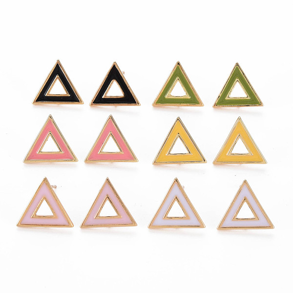 

PandaHall Brass with Enamel Stud Earring Findings, with Loop, Nickel Free, Triangle, Mixed Color, Real 18K Gold Plated, 12x14mm, Hole: 0.9mm..., Multicolor
