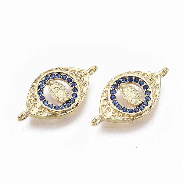 

PandaHall Real 18K Gold Plated Brass Micro Pave Clear Cubic Zirconia Links, Nickel Free, Oval with Saint, Sapphire, 11x20.5x3mm, Hole: 1.5mm..., Blue