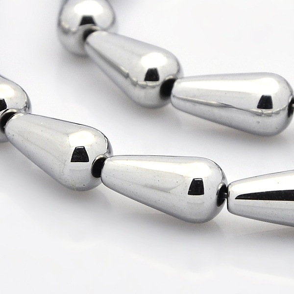 

PandaHall Grade A Electroplate Non-magnetic Synthetic Hematite Teardrop Beads Strands, Silver Plated, 16x8mm, Hole: 1mm, about 27pcs/strand...