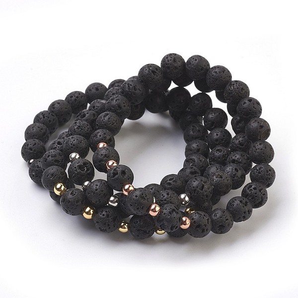 

PandaHall Bracelets Sets, Natural Lava Rock Beads Stretch Bracelets, with Brass Findings, Round, Cardboard Boxes, Mixed Color, 2 inch(5.1cm)..., Multicolor