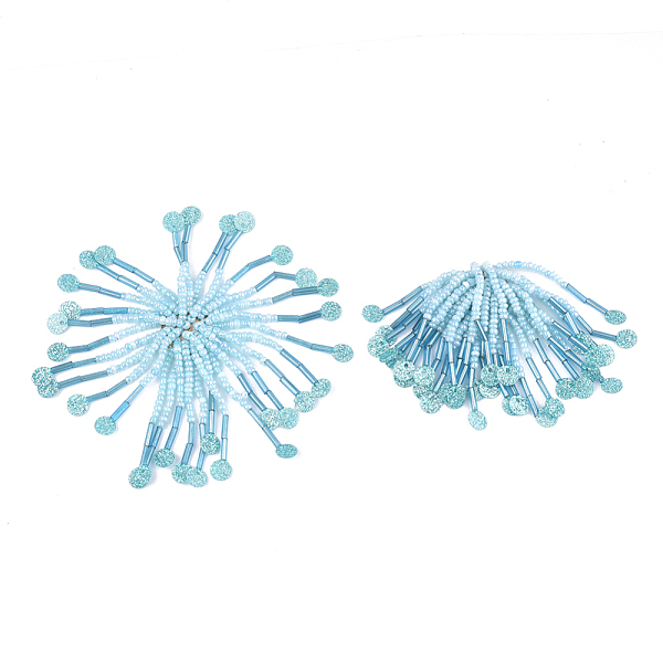 

PandaHall Glass Seed Beads Cabochons, with Sequins and Iron Sieve Findings, Light Gold, Pale Turquoise, 48~60x30~37mm Glass Others Cyan