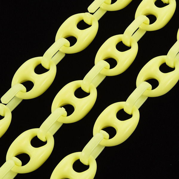 PandaHall Handmade Opaque Acrylic Coffee Bean Chains, Oval, Yellow, Link: 27x17x9mm, Oval: 18.5x11.5x4.5mm, about 3.28 Feet(1m)/strand...