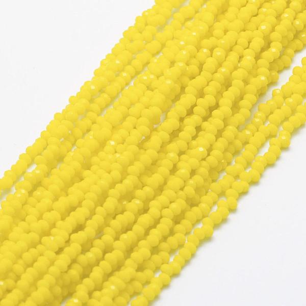

PandaHall Opaque Glass Beads Strands, Faceted, Rondelle, Yellow, 2.5x1.5mm, Hole: 0.5mm,about 188~195pcs/strand, 12.9 inch(33cm) Glass...
