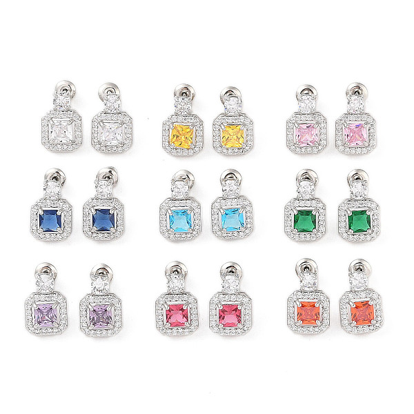 

PandaHall Rack Plating Brass Micro Pave Cubic Zirconia Stud Earrings, Long-lasting Plated, Square, Platinum, Mixed Color, 13.5x9.5mm Cubic..., Multicolor