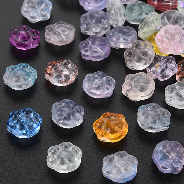 

PandaHall Transparent Glass Beads, Paw Print, Mixed Color, 13.5x15x8.5mm, Hole: 1.2mm Glass Others Multicolor