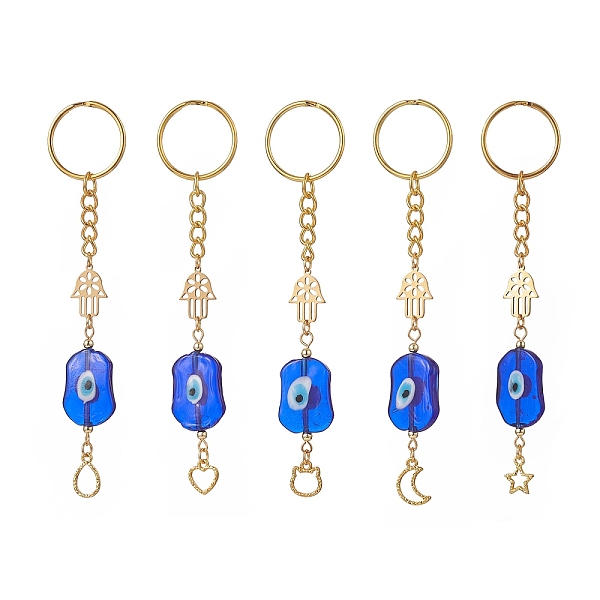 

PandaHall Evil Eye 201 Stainless Steel Hamsa Hand/Hand of Miriam Keychains, with Zinc Alloy Pendants, Teardrop/Star/Moon/Heart/Cat, Mixed...