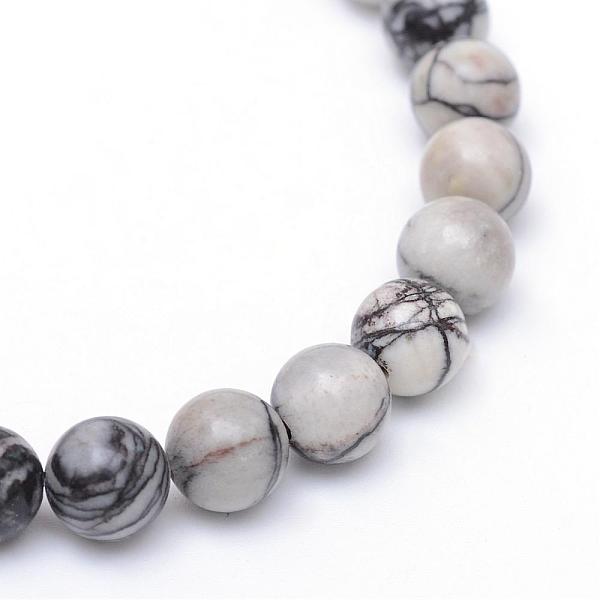 

PandaHall Round Natural Black Silk Stone/Netstone Bead Strands, 6mm, Hole: 1mm, about 60~62pcs/strand, 14.9~15.2 inch Netstone Round
