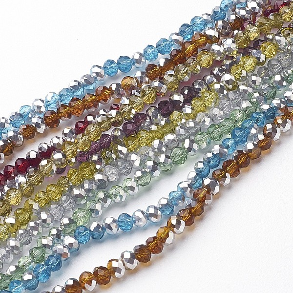 

PandaHall Electroplate Glass Bead Strands, Half Silver Plated, Faceted, Rondelle, Mixed Color, 6x4mm, Hole: 1mm, about 95pcs/strand, 15.7..., Multicolor