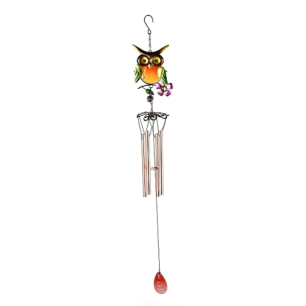 

PandaHall Spray Painted Iron Wind Chimes, Small Wind Bells Handmade Glass Pendants, with Brass Tubes, Owl, Colorful, 790mm Iron Owl