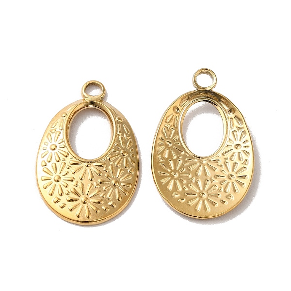 

PandaHall Ion Plating(IP) 304 Stainless Steel Pendant, Oval with Flower Charm, Real 18K Gold Plated, 26x17x2.5mm, Hole: 3mm 304 Stainless...