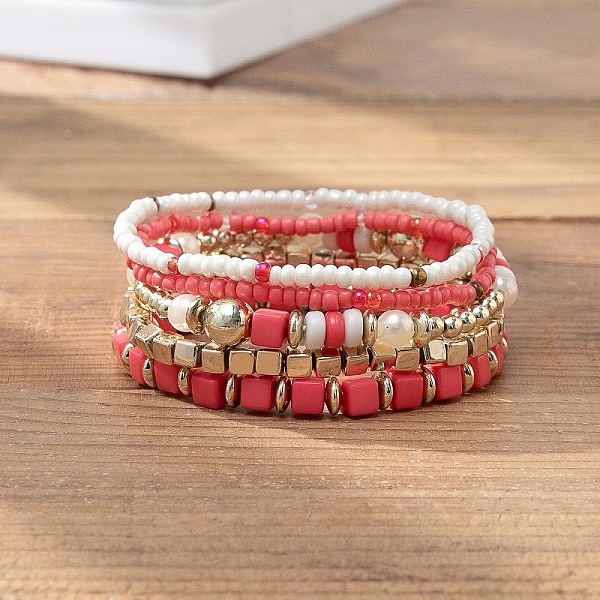

PandaHall Bohemian Vacation Style Glass Beaded Stackable Stretch Bracelets Set for Women Glass