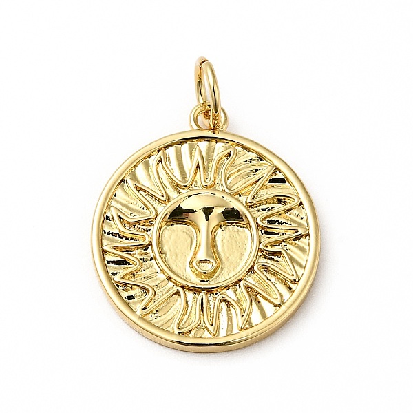 

PandaHall Rack Plating Brass Pendants, Flat Round Charm with Sun Pattern, Cadmium Free & Nickel Free & Lead Free, Real 18K Gold Plated...