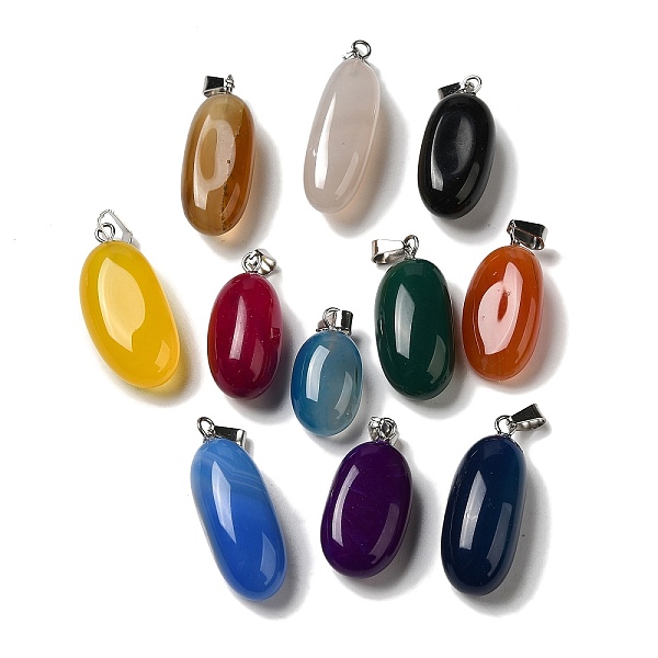 

PandaHall Natural Agate Dyed Pendants, Oval Charms with Platinum Plated Brass Snap on Bails, Mixed Color, 31x11x10mm, Hole: 5.5x3mm Natural..., Multicolor