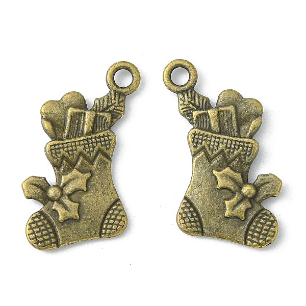 

PandaHall Alloy Pendants, Cadmium Free & Nickel Free & Lead Free, Christmas Sock, Antique Bronze, 21x13x3mm, Hole: 2mm Alloy Shoes