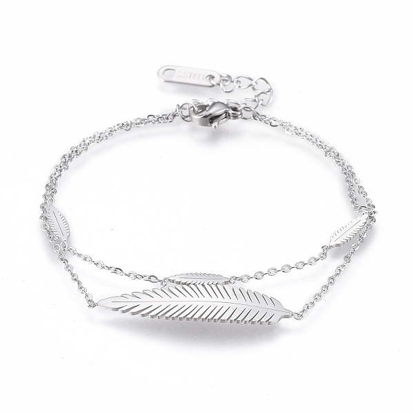 

PandaHall 304 Stainless Steel Multi-strand Bracelets, with Cable Chains and Lobster Claw Clasps, Leaf, Stainless Steel Color, 6-7/8 inch...