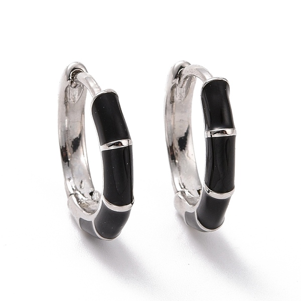 

PandaHall Black Enamel Bamboo Shape Hoop Earrings, Rack Plating Brass Jewelry for Women, Cadmium Free & Lead Free, Platinum, 16x2.5mm, Pin...
