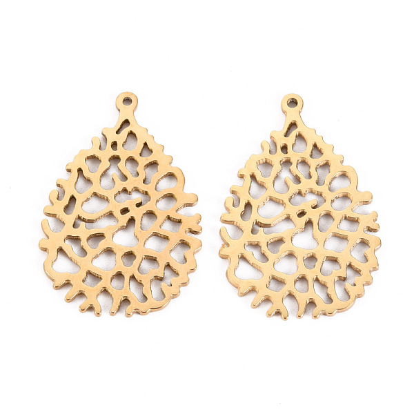

PandaHall 304 Stainless Steel Pendants, Laser Cut, Teardrop, Real 14K Gold Plated, 28x18.5x1mm, Hole: 1mm 304 Stainless Steel Teardrop