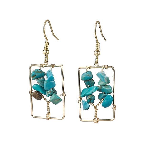 

PandaHall Dyed Natural Howlite Chips Tree Dangle Earrings, Rectangle Real 18K Gold Plated Brass Drop Earrings with 304 Stainless Steel...