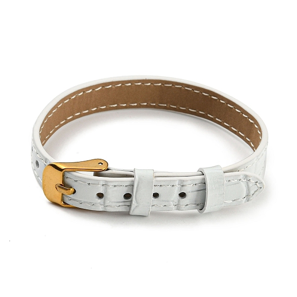 

PandaHall Leather Textured Watch Bands, with Ion Plating(IP) Golden 304 Stainless Steel Buckles, Adjustable Bracelet Watch Bands, White...