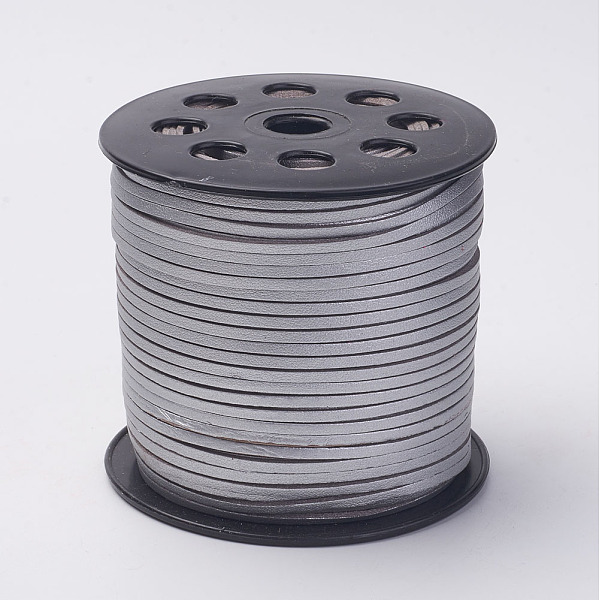 

PandaHall Korean Faux Suede Cord, Faux Suede Lace, with PU Leather, Light Grey, 3x1.5mm, about 100yards/roll(300 feet/roll) Faux Suede Gray