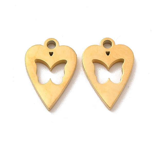 

PandaHall Ion Plating(IP) 304 Stainless Steel Charms, Heart with Butterfly, Golden, 12.5x9x1.4mm, Hole: 1.4mm 304 Stainless Steel Heart