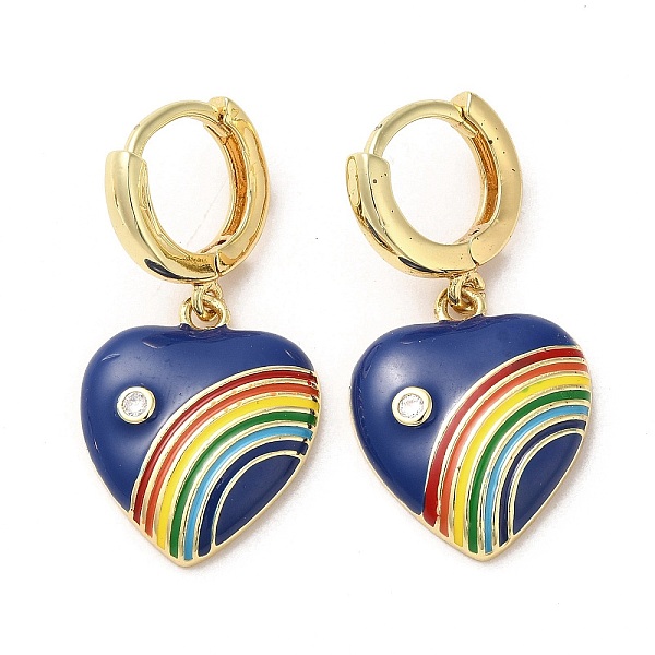 

PandaHall Heart with Rainbow Real 18K Gold Plated Brass Dangle Hoop Earrings, with Cubic Zirconia and Enamel, Dark Blue, 34.5x18mm Cubic...