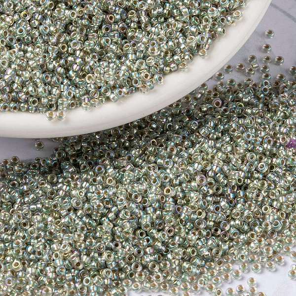 

PandaHall MIYUKI Round Rocailles Beads, Japanese Seed Beads, 15/0, (RR3193) Silverlined Pale Moss Green AB, 1.5mm, Hole: 0.7mm, about...