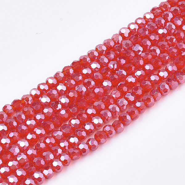 

PandaHall Electroplate Glass Beads Strands, Pearl Luster Plated, Faceted, Rondelle, Red, 2.5~3x2~2.5mm, Hole: 0.6mm, about 196pcs/strand, 19...