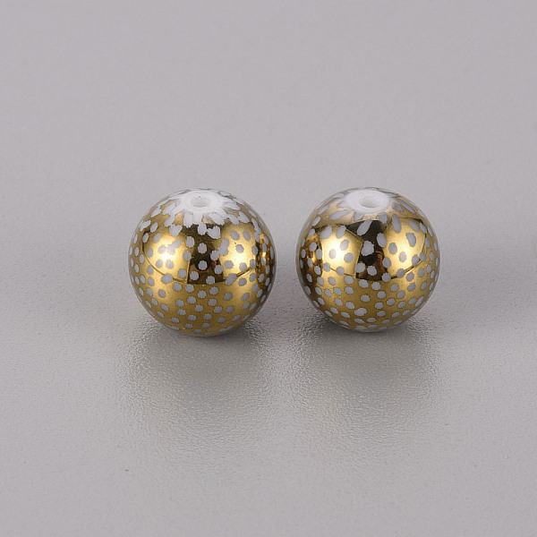 

PandaHall Electroplate Glass Beads, Round with Pattern, Golden Plated, 10mm, Hole: 1.2mm Glass Others