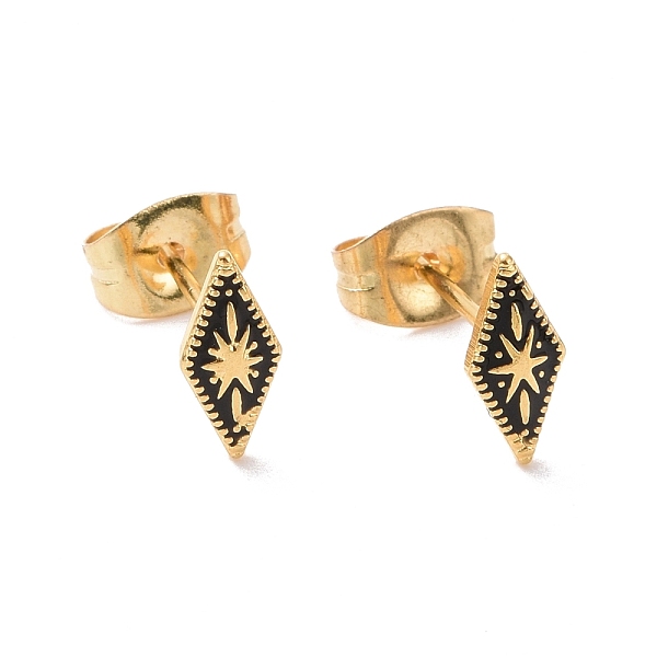 

PandaHall Enamel Rhombus with Star Stud Earrings with 316L Surgical Stainless Steel Pins, Gold Plated 304 Stainless Steel Jewelry for Women..., Black