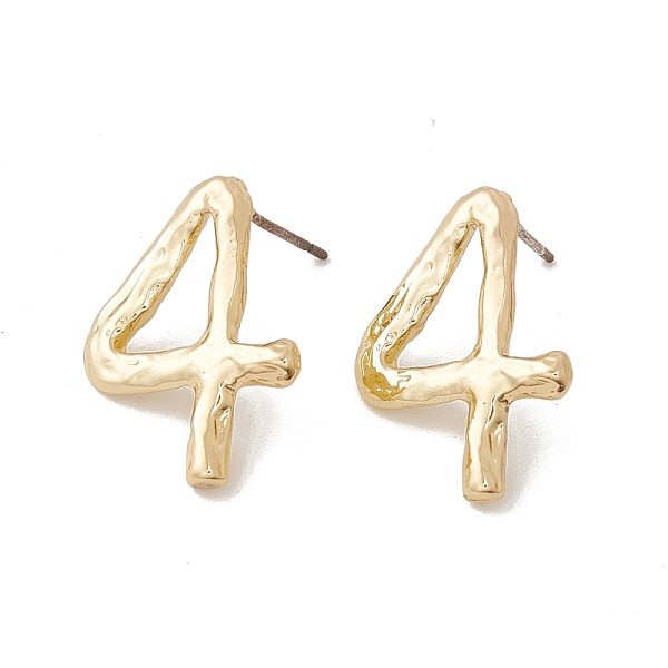 PandaHall Brass Number Stud Earrings with 925 Sterling Silver Pins for Women, Num.4, 21x15mm, Pin: 0.7mm Brass Number