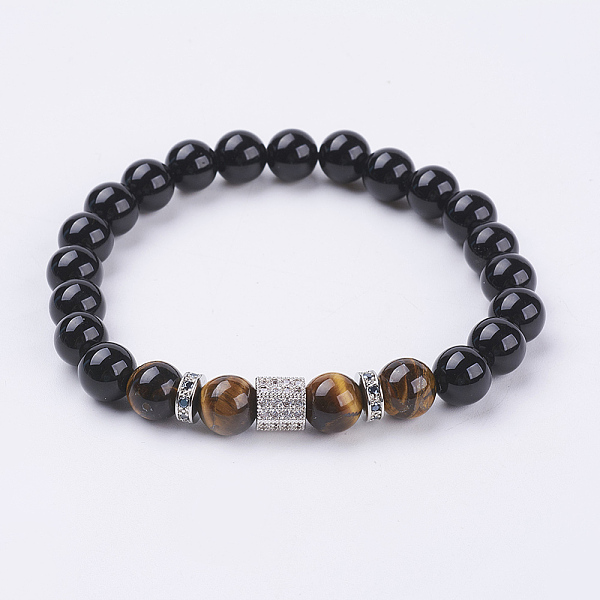 

PandaHall Natural Tiger Eye & Black Obsidian & Cubic Zirconia Beaded Stretch Bracelet, Gemstone Jewelry for Women, Inner Diameter: 2-1/8...