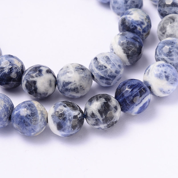 PandaHall Faceted Natural Sodalite Round Bead Strands, 10mm, Hole: 1mm, about 33pcs/strand, 14.9 inch Sodalite Round