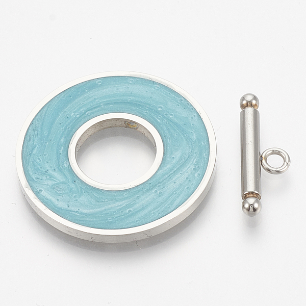 

PandaHall 304 Stainless Steel Toggle Clasps, with Enamel, Ring, Turquoise, Ring: 29.5x2mm, Inner Diameter: 12mm, Bar: 21x7x3mm, Hole: 2mm..., Green