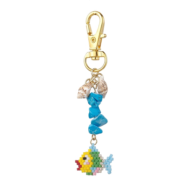 

PandaHall MIYUKI Delica Pendant Decorations, with Synthetic Turquoise Chip Beads and Natural Shell Charms, Fish, Colorful, 82mm, Pendnats...