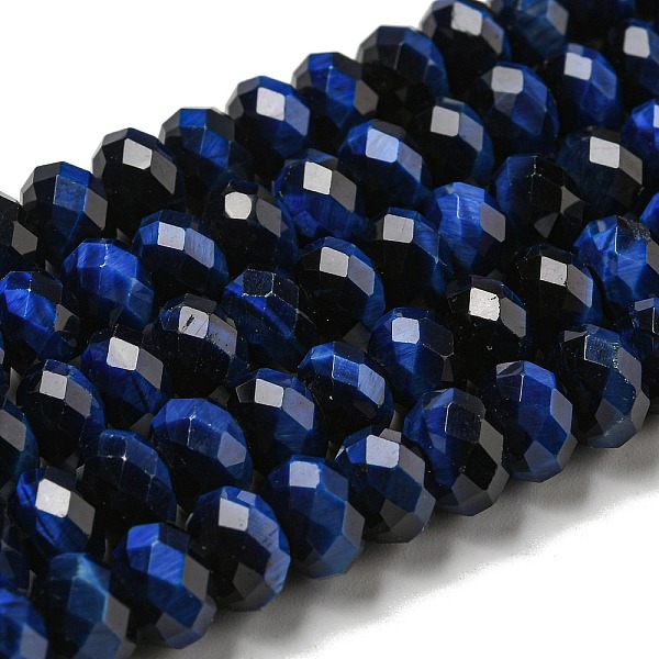 

PandaHall Natural Tiger Eye Beads Strands, Faceted, Dyed, Rondelle, Marine Blue, 8~8.5x5~5.5mm, Hole: 1mm, about 71pcs/strand, 15.31''...