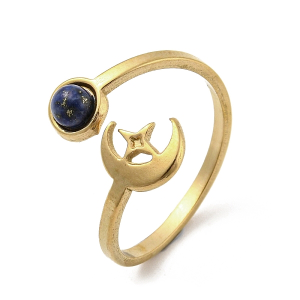 

PandaHall 304 Stainless Steel with Natural Lapis Lazuli Ring, Inner Diameter: 18mm Lapis Lazuli Moon