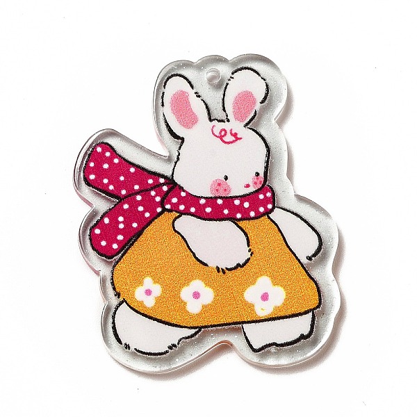 

PandaHall Transparent Printed Acrylic Pendants, Rabbit Charm, Flower Pattern, 3.95x3.15x0.2cm, Hole: 1.5mm Acrylic Flower