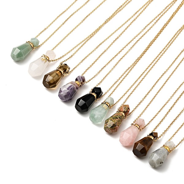 

PandaHall Openable Faceted Natural & Synthetic Mixed Stone Perfume Bottle Pendant Necklaces for Women, 304 Stainless Steel Cable Chain...