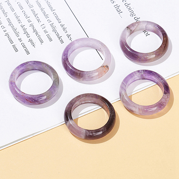 Natural Amethyst Plain Band Finger Rings