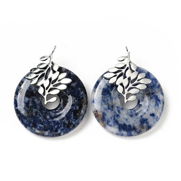 

PandaHall Natural Blue Spot Jasper Pendants, with Stainless Steel Color Tone 304 Stainless Steel Findings, Leaf with Donut/Pi Disc Charm...