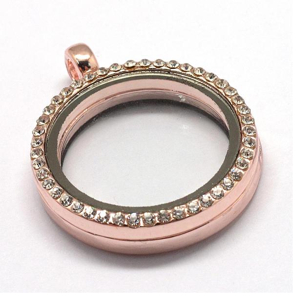 

PandaHall Flat Round Alloy Glass Magnetic Locket Pendants, Photo Frame Living Memory Floating Charms, with Rhinestones, Rose Gold..., Clear